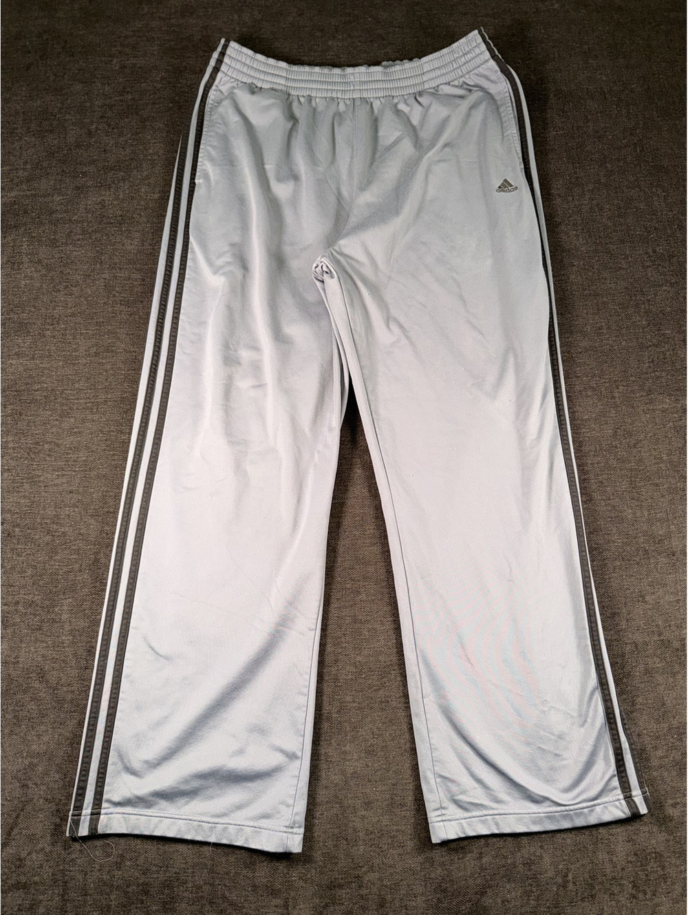 Adidas Men's White Track Pants with Grey Stripes, Size XL